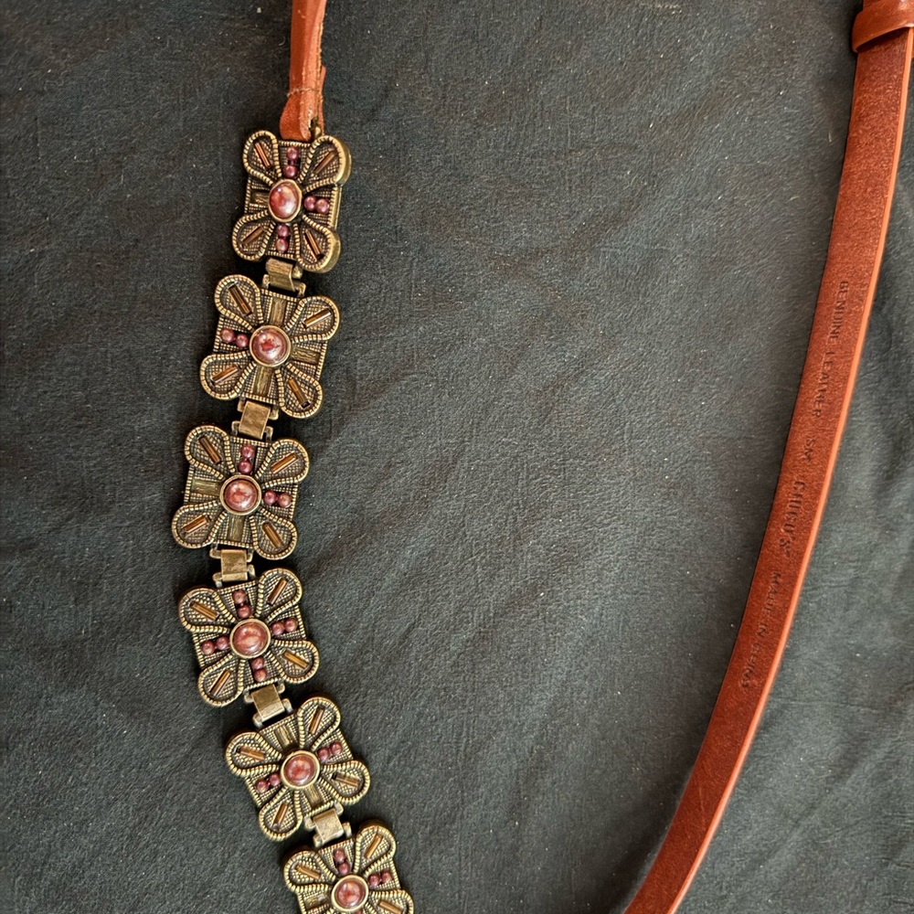 vintage chicos Floral Embellished genuine Leather brown Belt